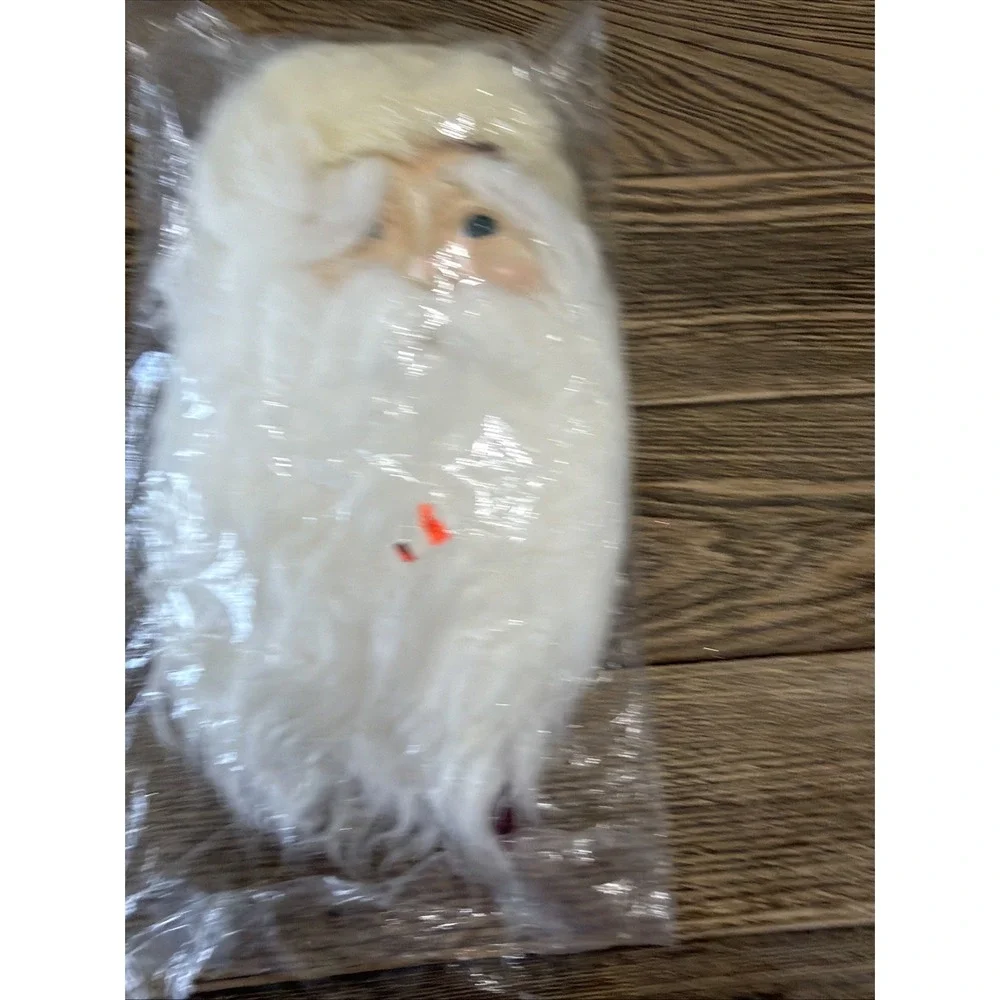 Vintage Santa Claus Head Wall Hanging Decoration With Fluffy Beard & Red Hat